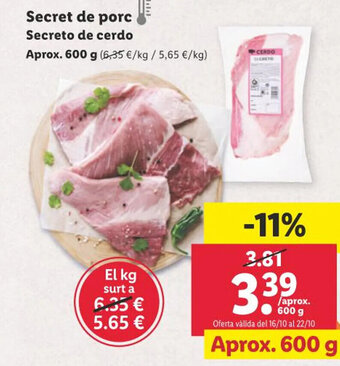 Lidl Secret de porc Secreto de cerdo oferta