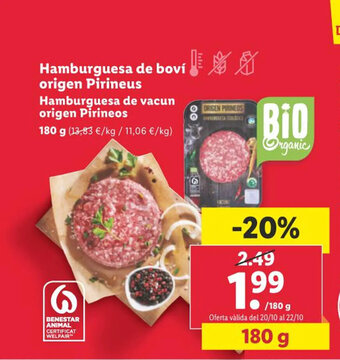 Lidl Hamburguesa de boví origen Pirineus Hamburguesa de vacun origen Pirineos oferta