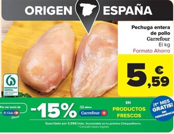 Carrefour Pechuga entera de pollo Carrefour El kg oferta