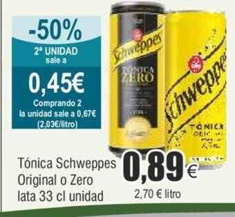 FROIZ Tónica Schweppes Original o Zero lata 33 cl unidad oferta