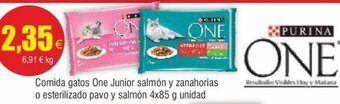 FROIZ Comida gatos One Junior salmón y zanahorias o esterilizado pavo y salmón 4x85 g unidad oferta