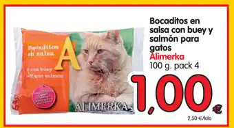 Alimerka Alimerka Bocaditos en salsa con buey y salmón para gatos 100g pack 4 oferta