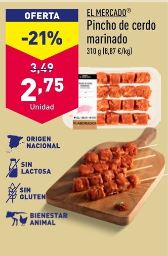 ALDI EL MERCADO Pincho de cerdo marinado oferta