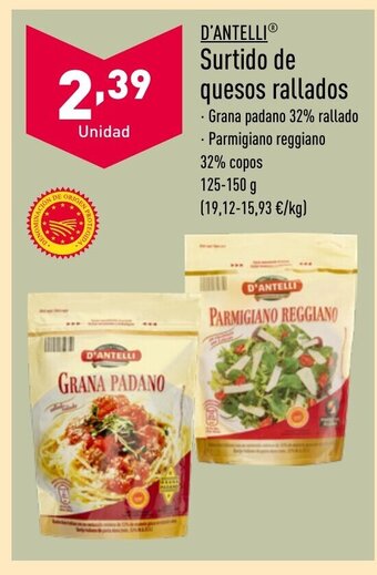ALDI D'ANTELLI Surtido de quesos rallados oferta
