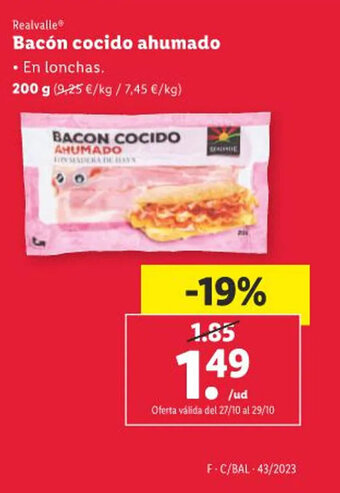 Lidl Realvalle® Bacón cocido ahumado oferta