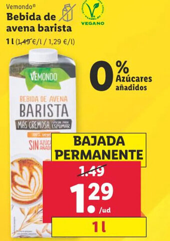 Lidl Vemondo® Bebida de avena barista 1L oferta