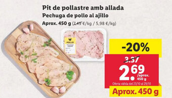 Lidl Pit de pollastre amb allada Pechuga de pollo al ajillo Aprox. 450 g oferta