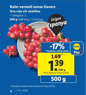Lidl Raïm vermell sense llavors Uva roja sin semillas oferta
