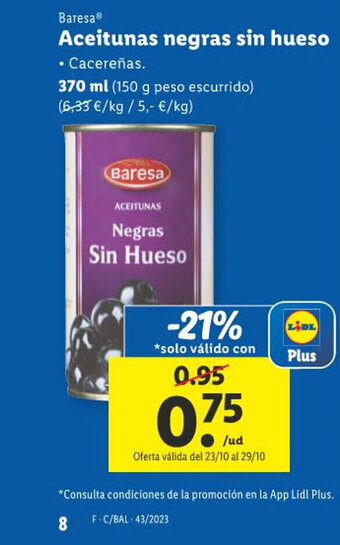 Lidl Aceitunas negras sin hueso oferta