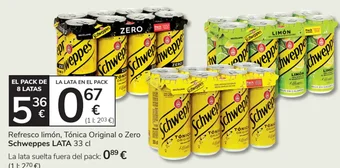 Consum Refresco limón, Tónica Original o Zero Schweppes LATA 33 cl oferta