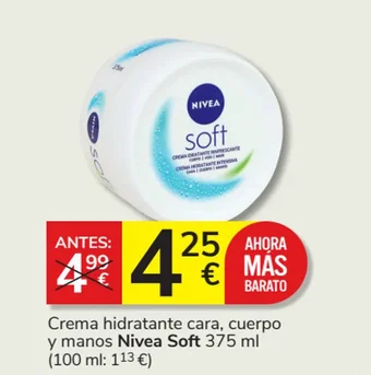 Consum Crema hidratante cara, cuerpo y manos Nivea Soft 375 ml oferta