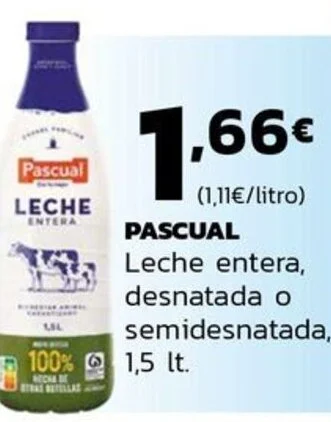 Supermercados Lupa PASCUAL Leche entera, desnatada o semidesnatada, oferta