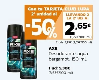 Supermercados Lupa AXE Desodorante aqua bergamot, 150 ml. oferta