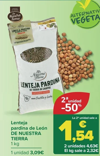 Carrefour Lenteja pardina de León DE NUESTRA TIERRA 1 kg oferta