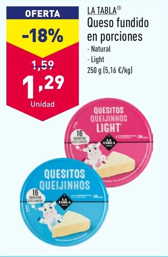 ALDI LA TABLAⓇ Queso fundido en porciones oferta