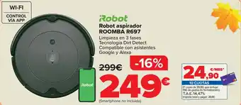 Carrefour Robot Robot aspirador ROOMBA R697 Limpieza en 3 fases Tecnología Dirt Detect Compatible con asistentes Google y Alexa oferta