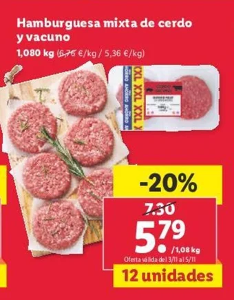 Lidl Hamburguesa mixta de cerdo y vacuno oferta