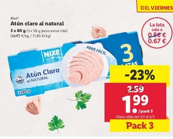Lidl Atún claro al natural oferta