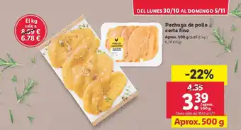 Lidl Pechuga de pollo corte fino oferta