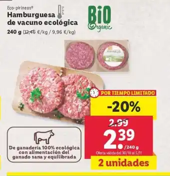 Lidl de vacuno ecológica Hamburguesa oferta