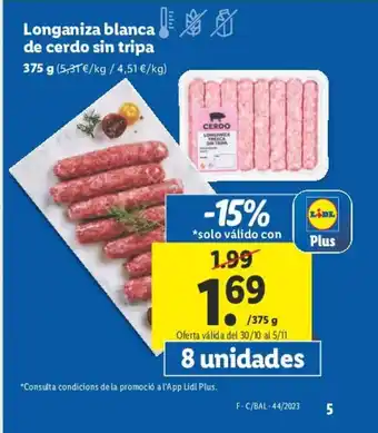 Lidl Longaniza blanca de cerdo sin tripa oferta