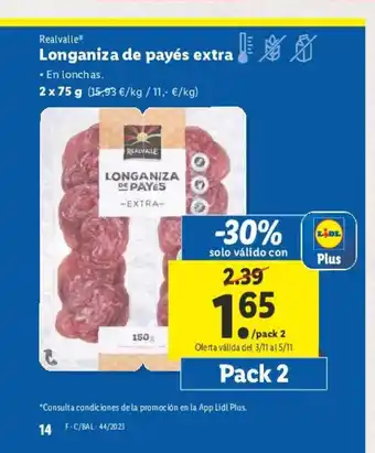 Lidl LONGANIZA DE PAYES EXTRA- oferta