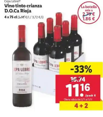 Lidl Vino tinto crianza D.O.Ca Rioja oferta