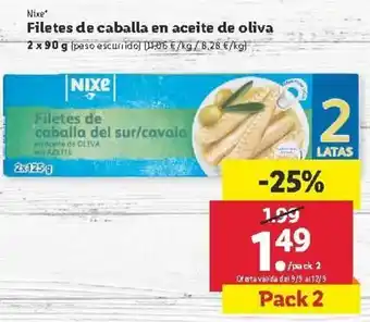 Nixe Filetes de caballa en aceite de oliva 2 x 90g