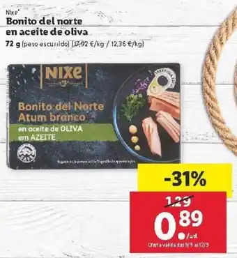 Lidl Nixe Bonito del norte en aceite de oliva 72g oferta