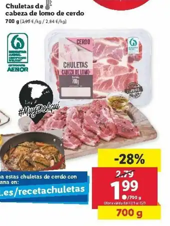 Lidl Chuletas de cabeza del lomo de cerdo 700g oferta