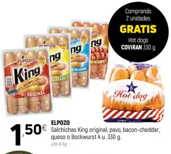 Coviran Elpozo Salchichas King original, pavo, bacon-cheddar, queso o Bockwurst 4 u. 330 g oferta