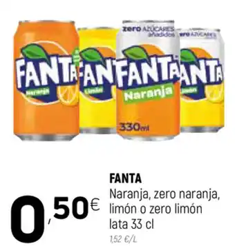 Coviran Fanta Naranja, zero naranja limón o zero limón lata 33 cl oferta