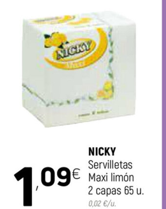 Coviran Nicky Servilletas Maxi limon 2 capas 65 u oferta