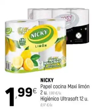 Coviran Nicky Papel cocina Maxi limón 2 u. Higienico Ultrasoft 12 u oferta