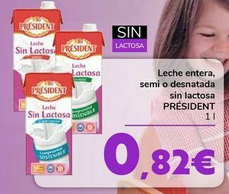 Carrefour Leche entera, semi o desnatada sin lactosa président oferta