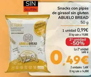 Carrefour Snacks con pipas de girasol sin gluten abuelo bread oferta