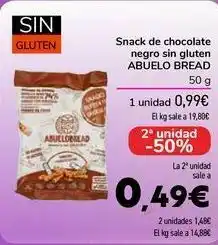 Carrefour Snack de chocolate negro sin gluten abuelo bread oferta