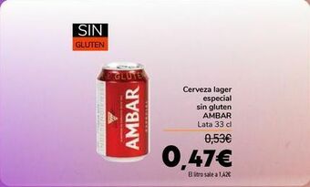 Carrefour Cerveza lager especial sin gluten ambar oferta