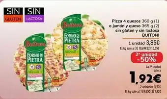 Carrefour Pizza 4 quesos o jamón y queso sin gluten y sin lactosa buitoni oferta