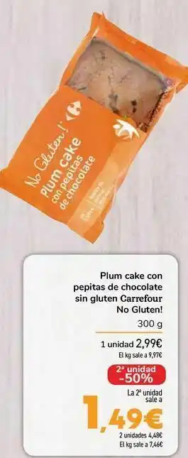 Carrefour Plum cake con pepitas de chocolate sin gluten carrefour no gluten! oferta