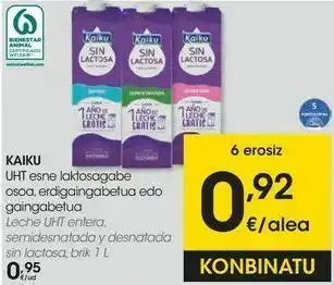 Eroski Kaiku leche uht entera, semidesnatada y desnatada sin lactosa oferta