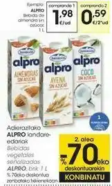 Eroski Alpro bebida de almendra sin azúcar oferta