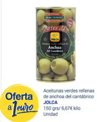Supermercados Plaza Jolca Aceitunas verdes rellenas de anchoa del cantábrico 150 grs oferta