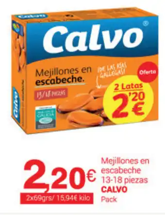 Supermercados Plaza Calvo Mejillones en escabeche 13-18 piezas Pack oferta