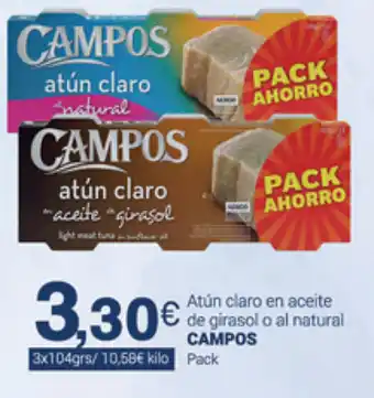 Supermercados Plaza Campos Atún claro en aceite de girasol o al natural Pack oferta