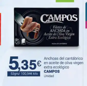 Supermercados Plaza Campos Anchoas de cantábrico en aceite de oliva virgen extra ecológico Unidad oferta