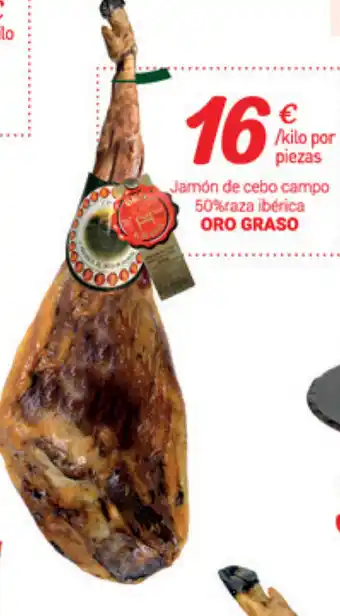 Supermercados Plaza Oro Graso Jamón de cebo campo 50% raza iberica oferta