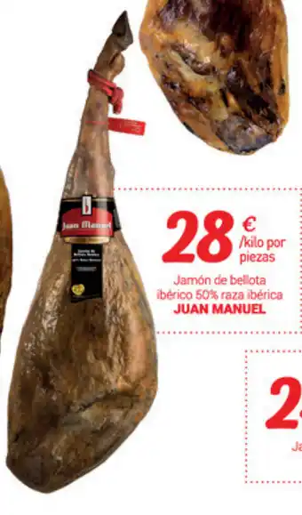 Supermercados Plaza Juan Manuel Jamón de bellota ibérico 50% raza ibérica oferta