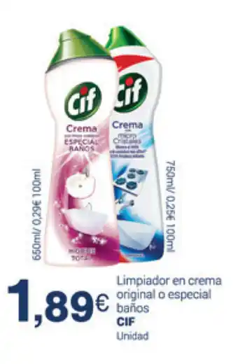Supermercados Plaza CIF Limpiador en crema original o especial baños oferta