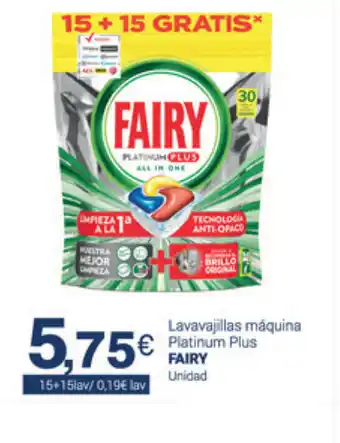 Supermercados Plaza fairy Lavavajillas máquina Platinum Plus oferta